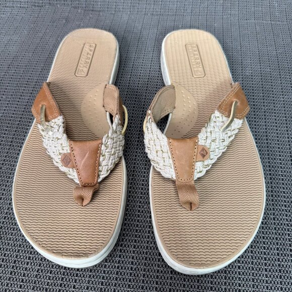 Sperry top Sider Women's Size 10M Beige & White Parrotfish Braided Flip-Flops - Picture 1 of 10